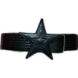 Black Leather Saint Laurent STAR BELT gold
